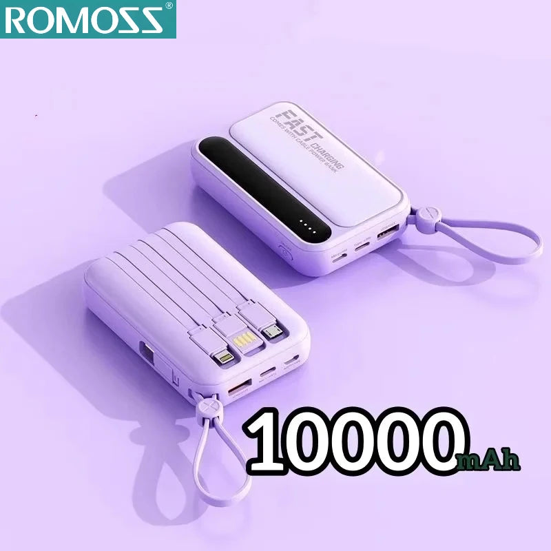4-in-1 Portable Power Bank with Built-In Cables & LED Digital Display — 10,000/30,000/50,000mAh, 120W Fast Charge