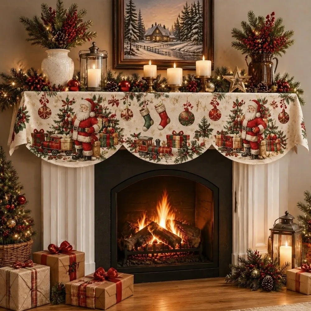 Christmas Fireplace Mantel Scarf 50x200cm (19.7x78.7in) Non-Slip Plush Mantel Runner Stain-Resistant Holiday Decor