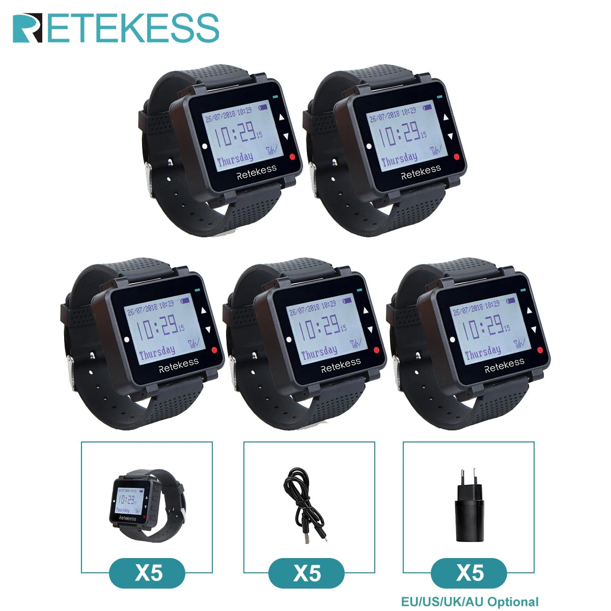 Wireless Waiter Calling System with Rechargeable Watch Receiver and Programmable Call Buttons – Restaurant Pager for Cafe Bar