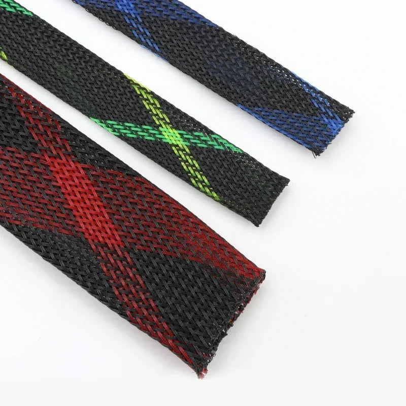 Expandable PET Braided Cable Sleeve 3–30mm (0.12–1.18in) High-Density Spiral Wrap — Insulated Wire Protector, Black/Blue, Red, UV Green/Yellow, Purple