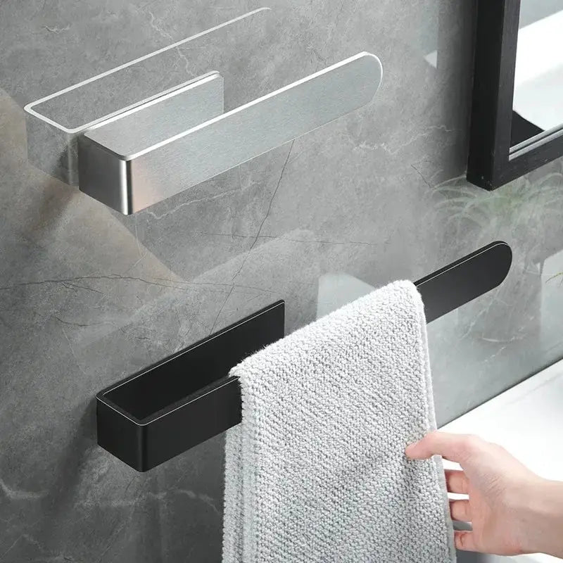 Self-Adhesive No-Drill Stainless Steel Towel Bar – Single Rod Wall Rack (9.1 in / 23 cm, 14.6 in / 37 cm)