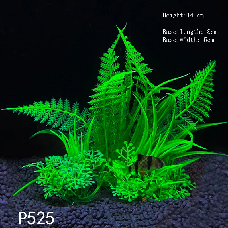 Artificial Aquarium Plants – Plastic Underwater Green Shrubs with Resin Base, Fish Tank Decoration
