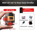 Mini 12/16-Line 3D/4D Self-Leveling Red Line Laser Level — 360° Horizontal & Vertical Cross, IP54, ±1mm/7m