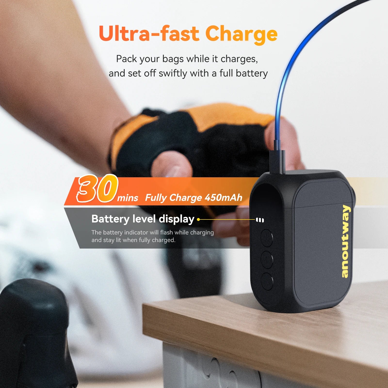 Mini Cordless Electric Bike Tire Inflator - Portable 120 PSI Pump with Digital Display & USB-C Fast Charge