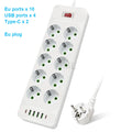 EU Power Strip 2500W — 10-Outlet Extension with Safety Master Switch, 6 USB Ports incl. USB-C, 2m (6.6 ft) Cord, EU Plug