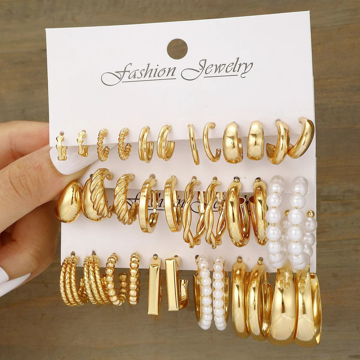 Geometric Hoop Earring Set for Women - Bohemian Pearl & Gold Drop Earrings, Vintage Punk Daily Wear Jewelry Gift