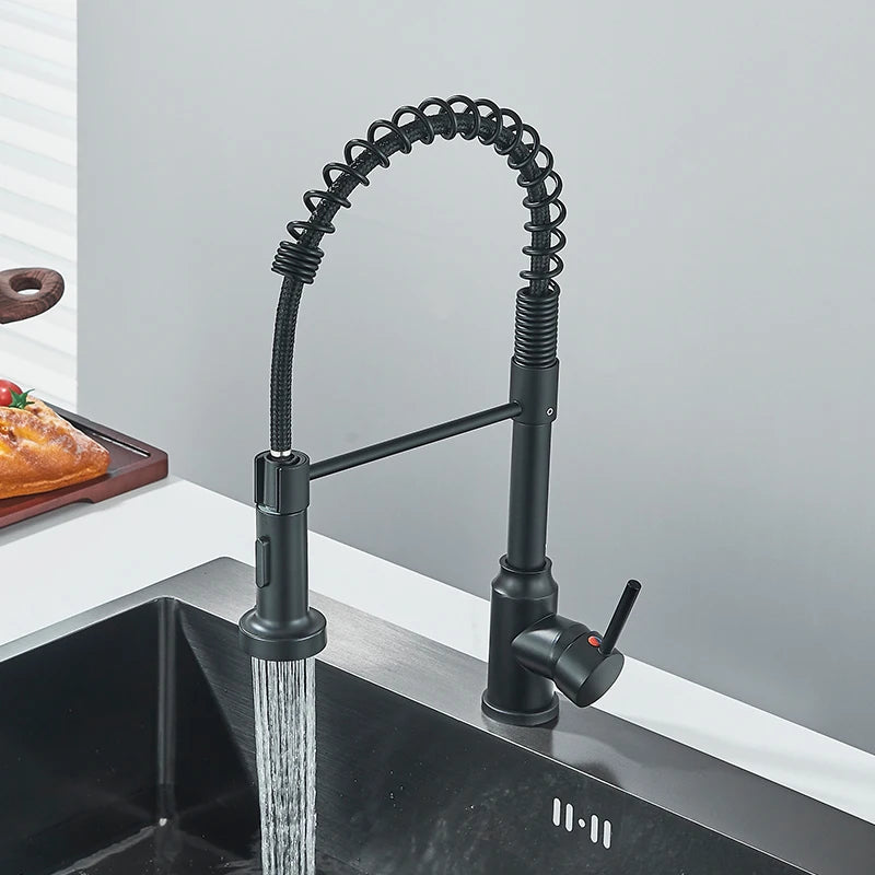Pull-Down Kitchen Faucet Single Handle 360° Swivel Dual-Function Spray – Stainless Steel Sink Faucet (Black, Brushed Nickel, Chrome)