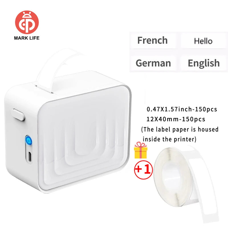 Mini Bluetooth Thermal Label Printer Portable Inkless 15mm (0.59in) Rechargeable Type-C