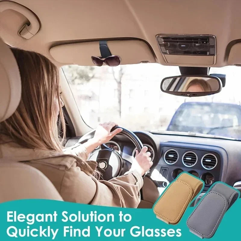 Universal Magnetic Car Sun Visor Sunglasses Holder – PU Leather Eyeglass Clip