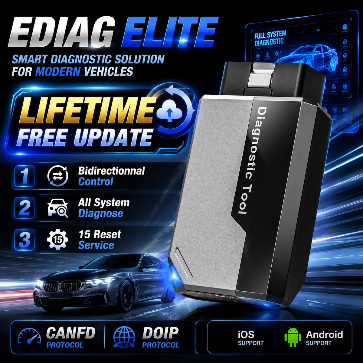 All-System OBD2 Scanner Bluetooth - 15 Service Functions & Bi-Directional Control, Lifetime Free Updates