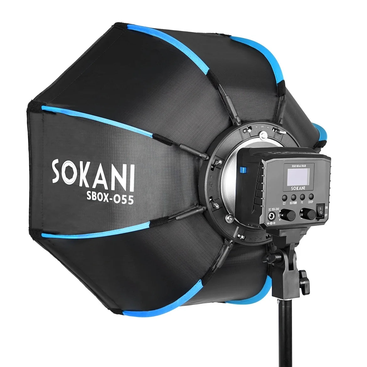 55cm (21.7in) Deep Octagon Foldable Softbox — Bowens Mount, 8-Rib Parabolic Softbox for Continuous LED Studio Lights