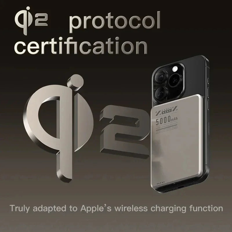 5000mAh Qi2 Wireless Power Bank Ultra Slim Magnetic Back-Clip Fast Charge Portable Battery for Smartphones