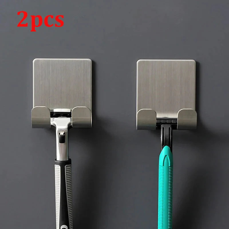 2-Pack Stainless Steel Razor Holder Shaving Stand – Bathroom Shaver Storage Rack with Hook