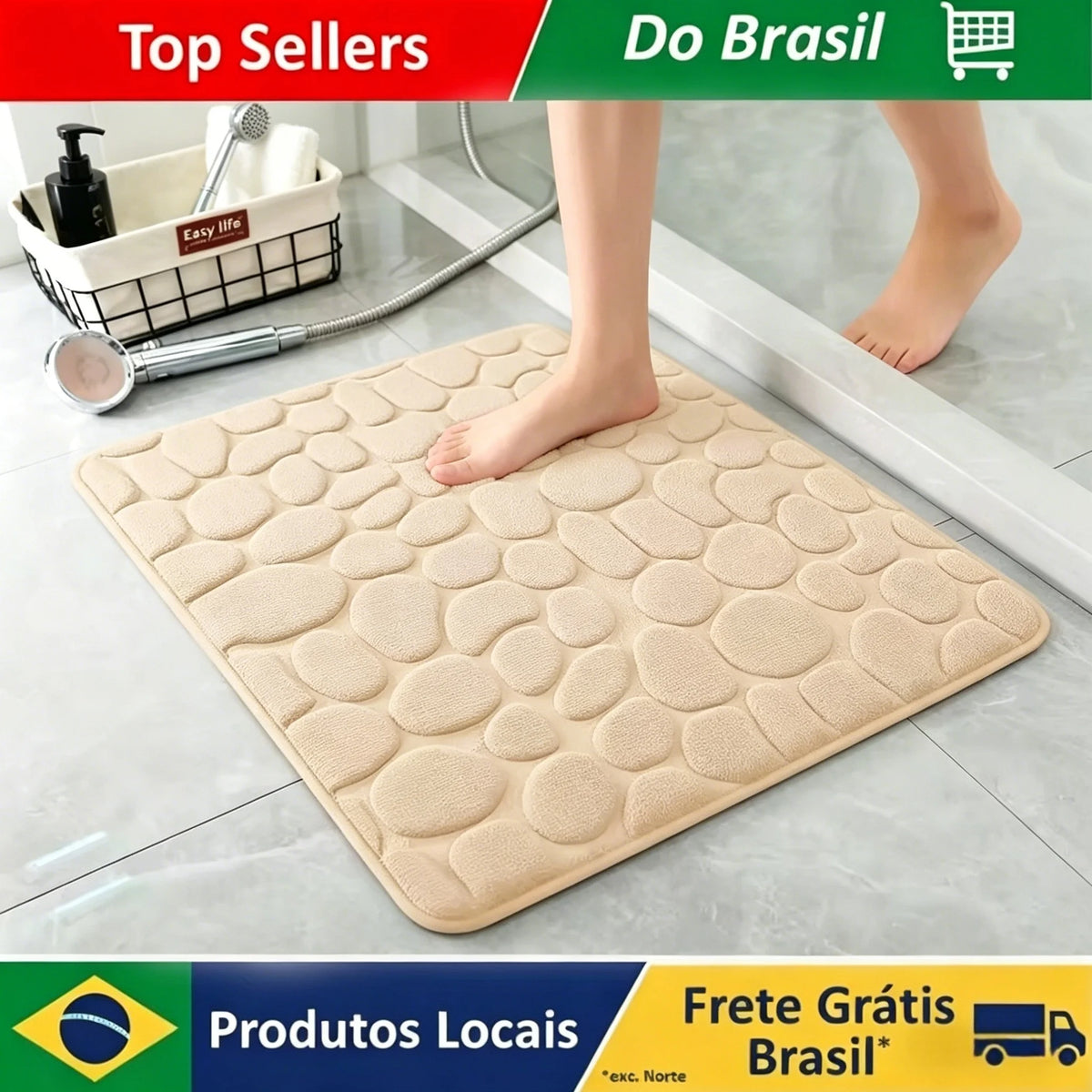 3D Cobblestone Embossed Bathroom Mat - Quick-Dry Non-Slip Absorbent Washable Door Rug