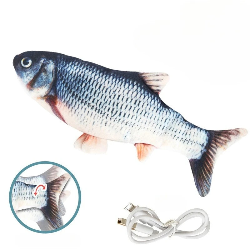 USB-Powered Interactive Cat Plush Toy Fish Grass Design — Bite-Resistant Kitten Chew Toy for Teeth Cleaning, 10.2 x 3.9 in (26 x 10 cm)