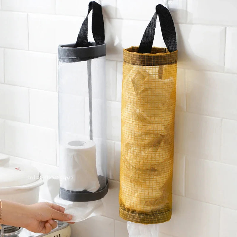 Wall-Mount Plastic Bag Holder Dispenser Hanging Kitchen Trash & Grocery Bag Organizer (1-5 Pack)