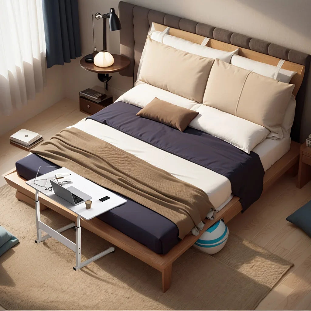 Adjustable Wooden Top Laptop Desk with Metal Frame — Portable Computer Table 60 x 40 cm (23.6 x 15.7 in), Height 69–80 cm (27.2–31.5 in)