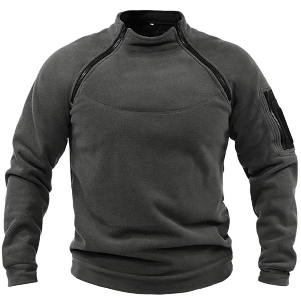 Men's Tactical Fleece Hoodie Windproof Thermal Zippered Pullover for Hiking and Camping