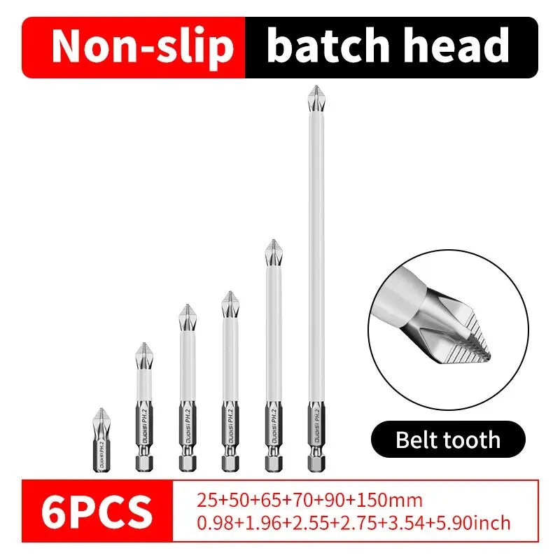 6-Piece Magnetic Phillips Screwdriver Bit Set — S2 Alloy 1/4 in (6.35 mm) Hex Shank for Electric Screwdrivers & Drills