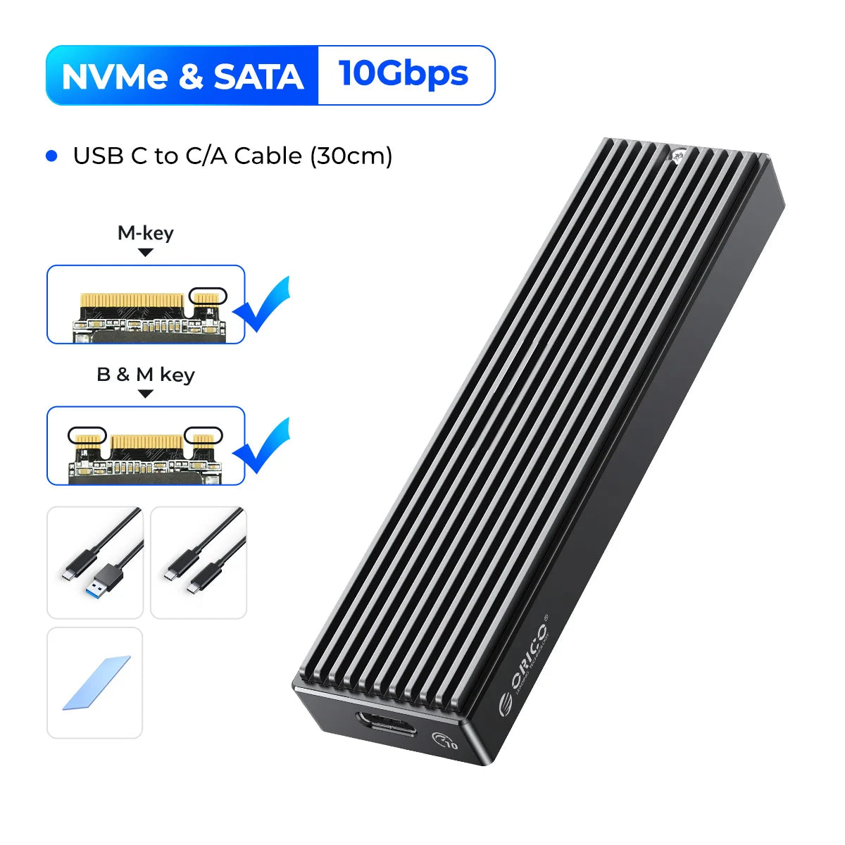 M.2 NVMe & SATA SSD Enclosure USB-C — Supports 2230/2242/2260/2280 | USB 3.2 Gen2 10Gbps / Gen2x2 20Gbps