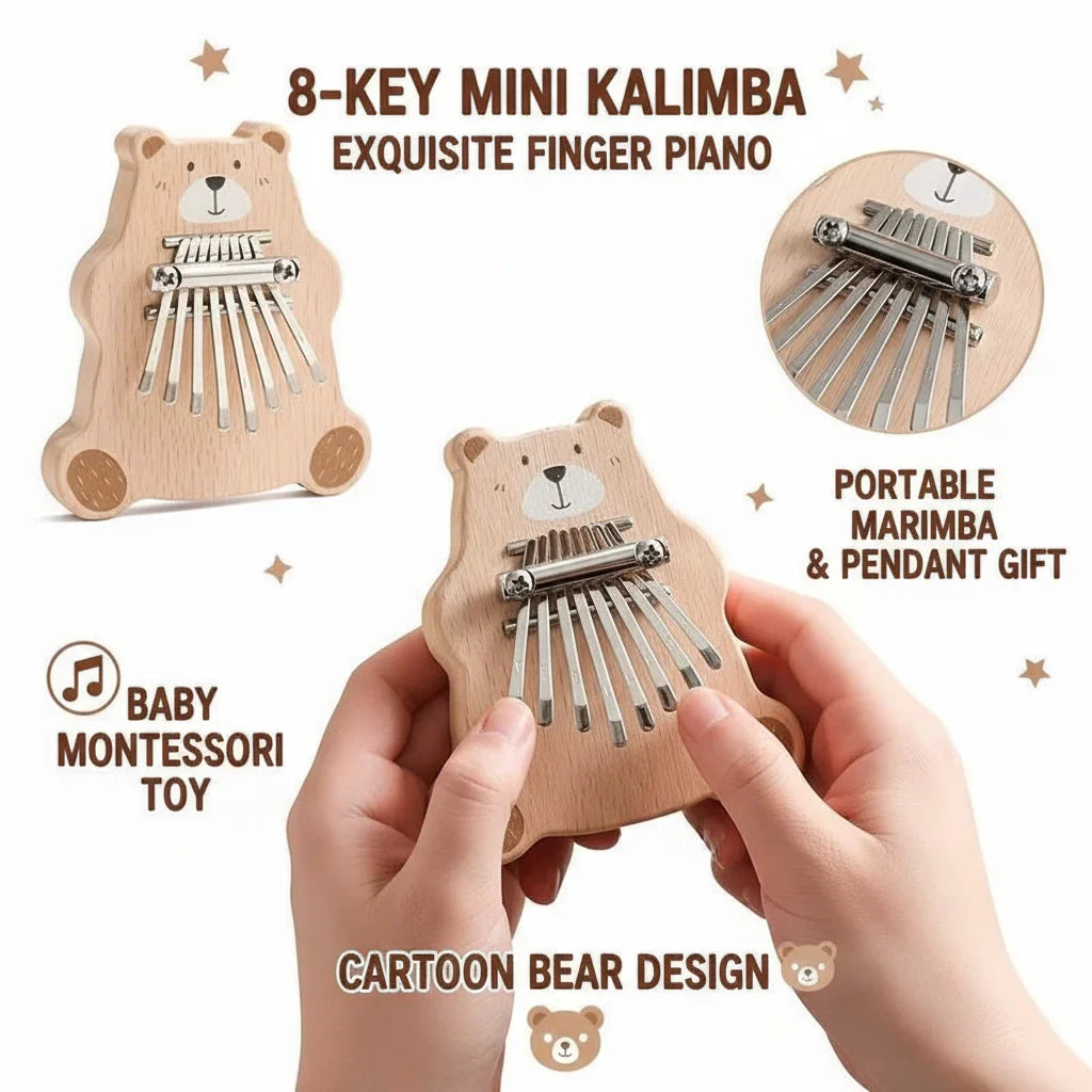8-Key Mini Kalimba Thumb Piano Portable Bear Design Montessori Music Toy & Kids Gift