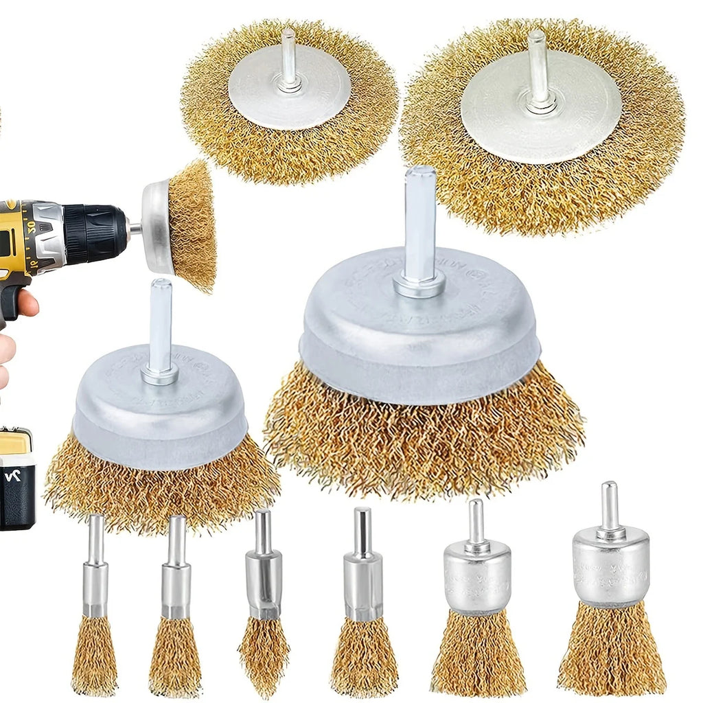 10-Pack Coarse Crimped Cup Wire Brushes for Drill – 1/4 in (6.35 mm) Shank, Steel Wire