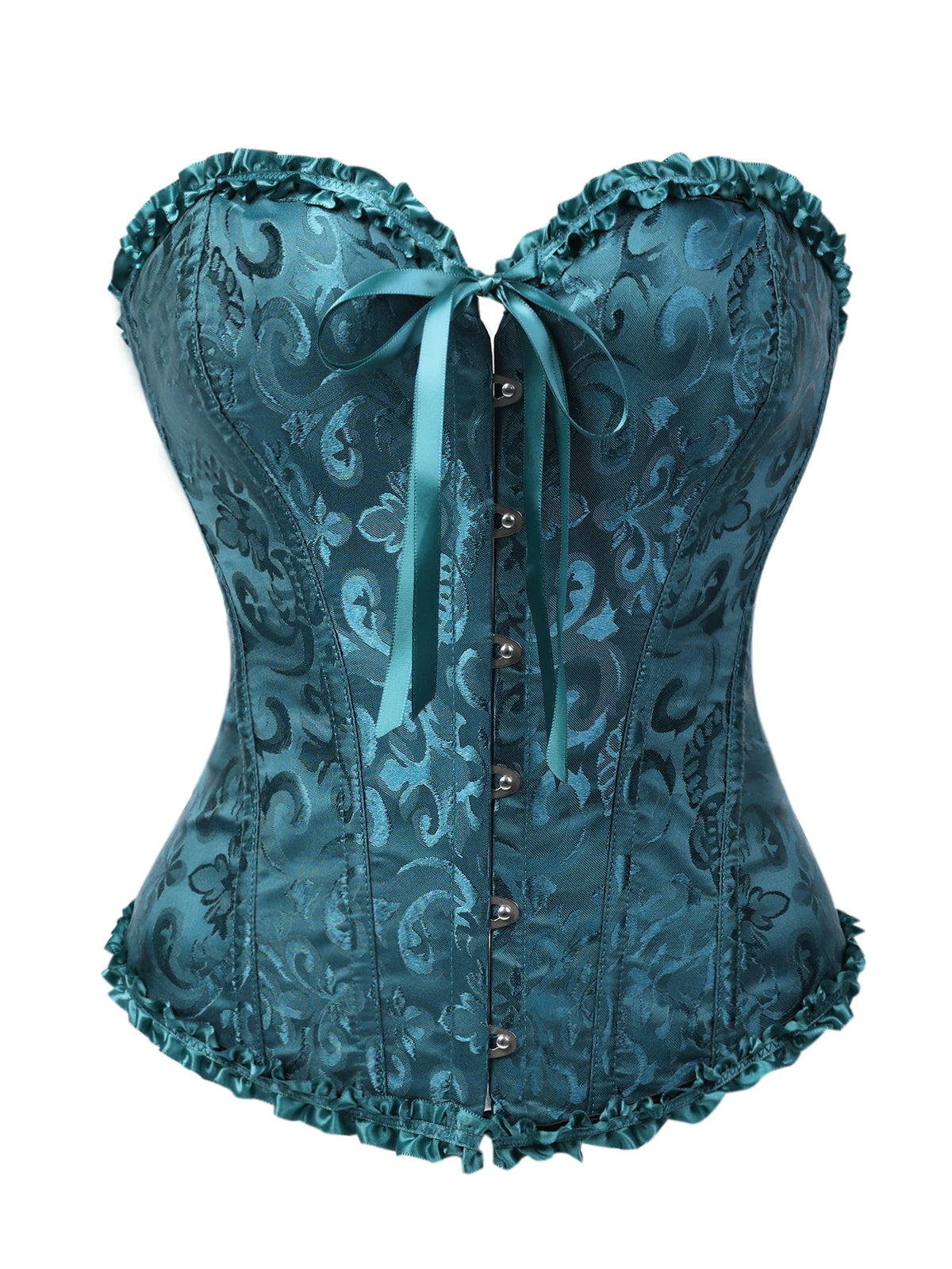 Women's Victorian Gothic Overbust Corset Bustier - Jacquard Brocade Front Busk Waist Cincher