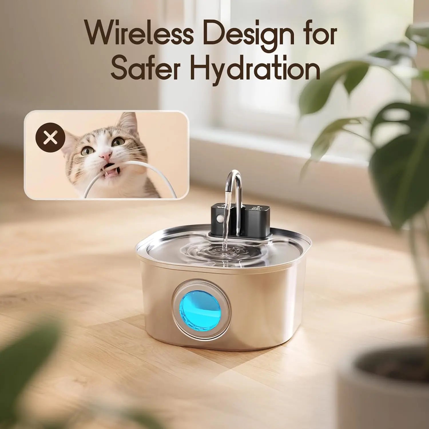 3L Stainless Steel Automatic Pet Water Fountain - Wireless Rechargeable Sensor for Cats & Dogs