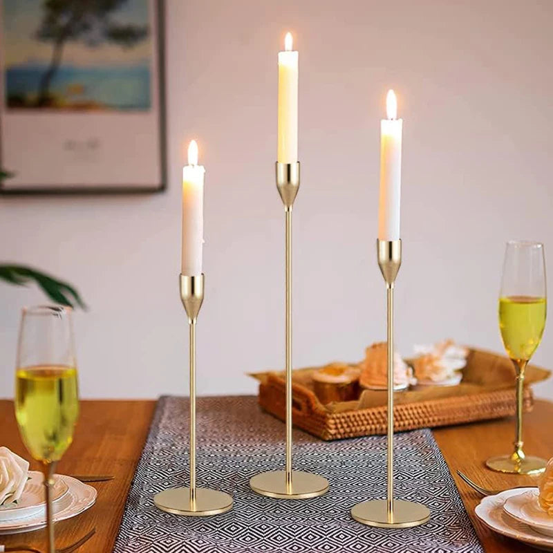 3-Piece Metal Candle Holder Set – European Modern Tabletop Candlesticks for Wedding, Party & Home Decor (24/29/34 cm | 9.4/11.4/13.4 in)