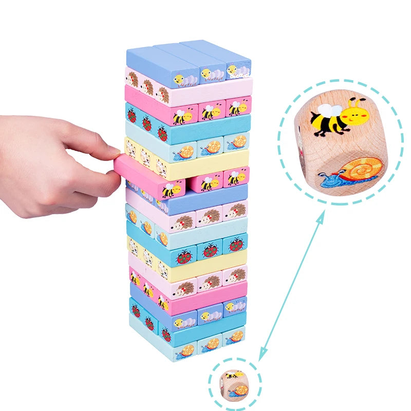 51-Piece Wooden Number & Animal Stacking Blocks Game – Domino Tower Educational Toy for Kids, Indoor & Outdoor Play