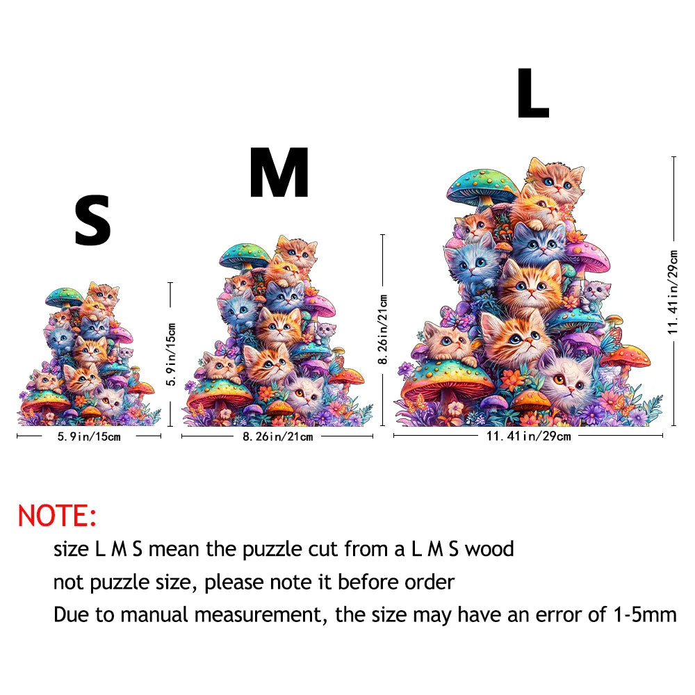 Adult Wooden Jigsaw Puzzle Mushroom Cat Irregular Shape Gift for Puzzle Lovers