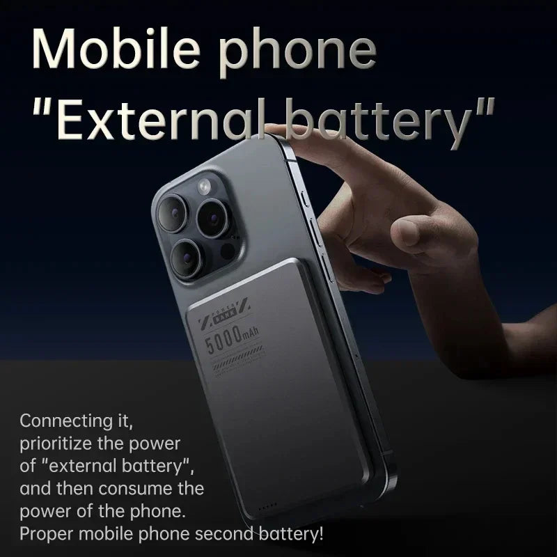 5000mAh Qi2 Wireless Power Bank Ultra Slim Magnetic Back-Clip Fast Charge Portable Battery for Smartphones