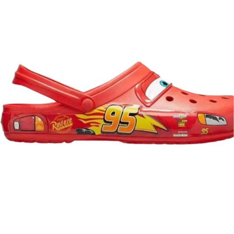 Kids Cartoon Race Car EVA Sandals — Breathable Perforated Clogs with Buckle Strap, Anti-Slip Summer Casual