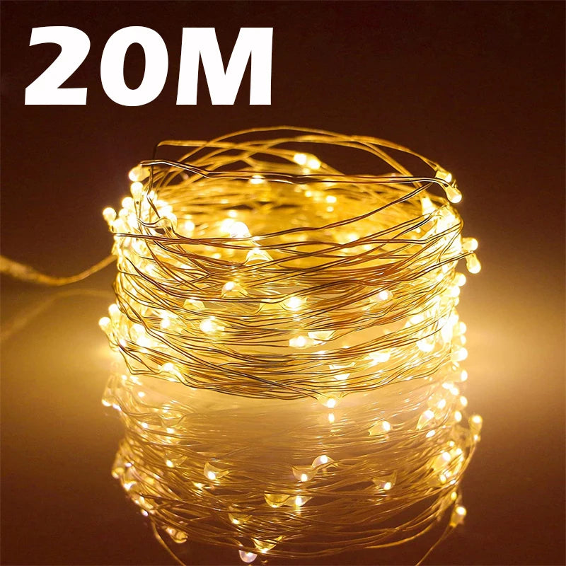 USB Copper Wire Fairy Lights 20m (65ft) 200 LED Outdoor String Lights – USB 5V Warm White & Multi-Color