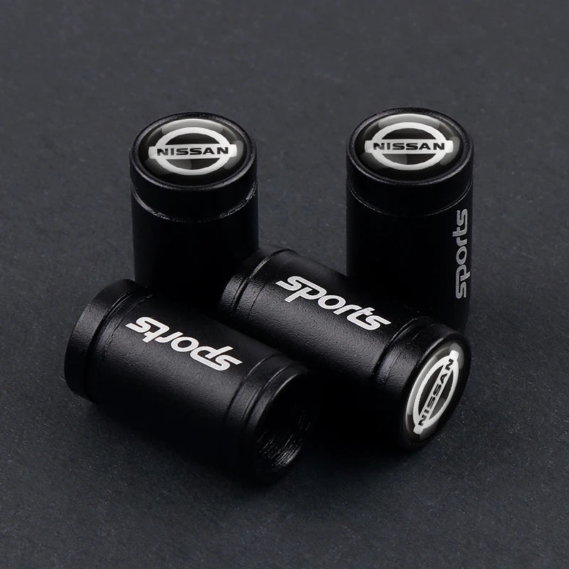 4-Pack Metal Tire Valve Stem Caps – Aluminum Alloy Wheel Valve Covers, Universal Fit (Silver/Black)