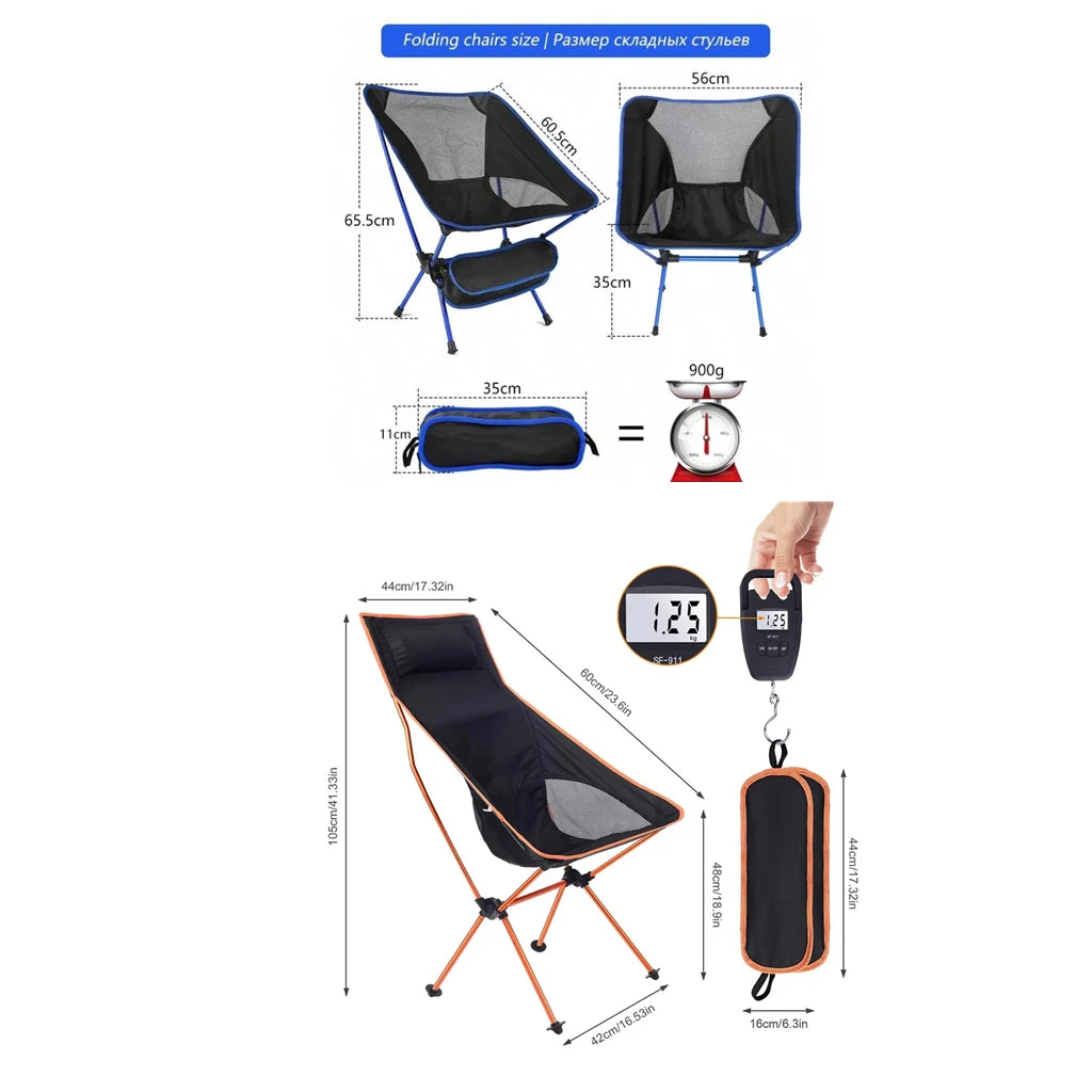 Ultralight Portable Aluminum Folding Chair – Detachable Camping, Fishing & Beach Seat, 2.0 lb (0.9 kg), Supports 350 lb (158 kg)
