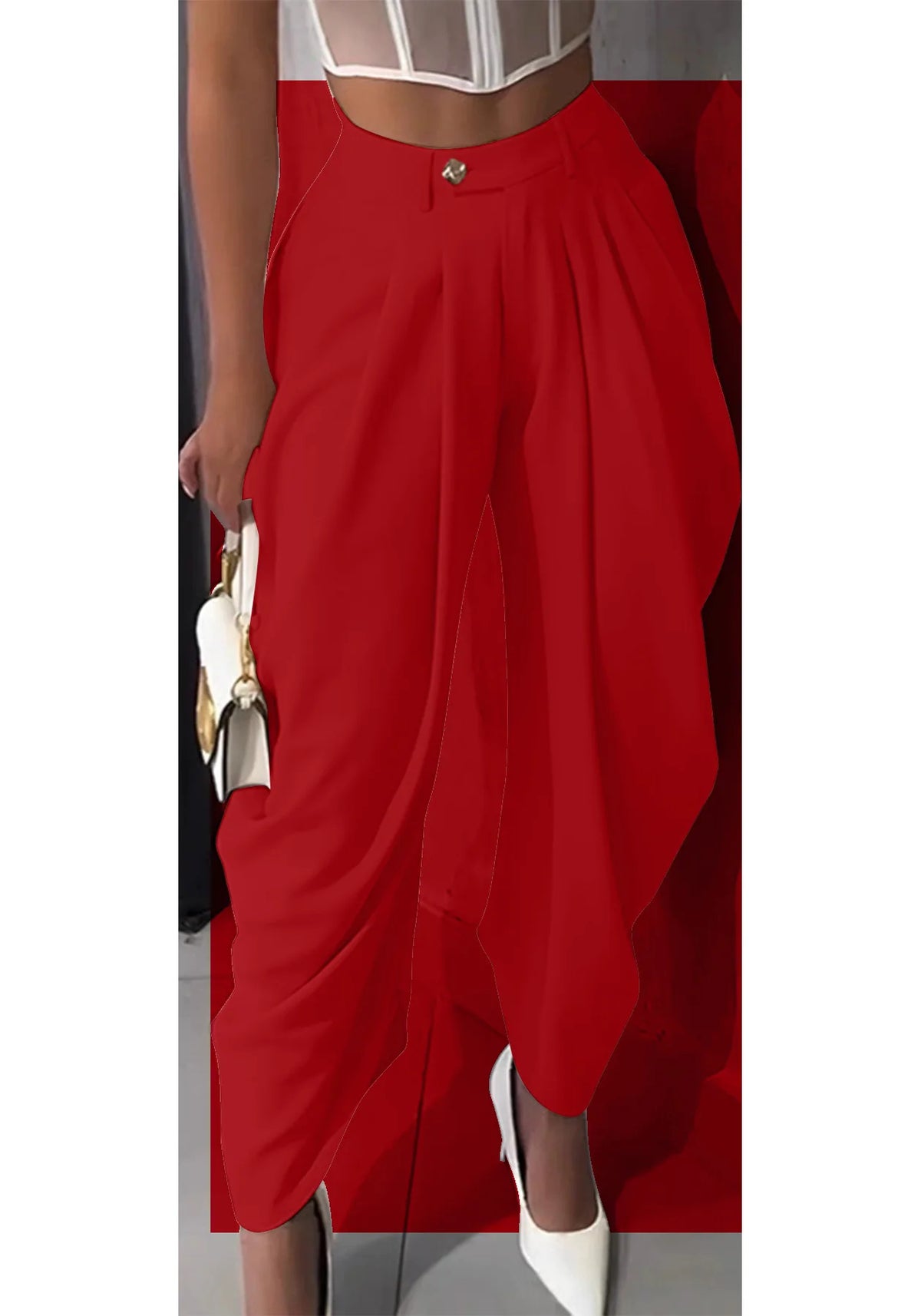 High-Waisted Pleated Wide-Leg Cropped Pants for Women – Loose Harem Skirt-Pant, Casual
