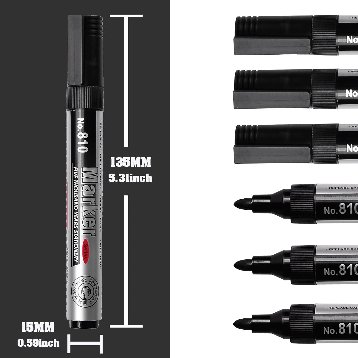 Permanent Oil-Based Marker 2.0mm (0.08 in) Black Ink Waterproof Quick-Dry Multi-Surface, 2/5/10-Pack