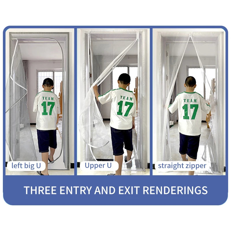 Cat-Resistant Zipper Door Screen - Nano Mesh Pet Door Curtain, Anti-Mosquito & Scratch-Proof, Up/Left Opening