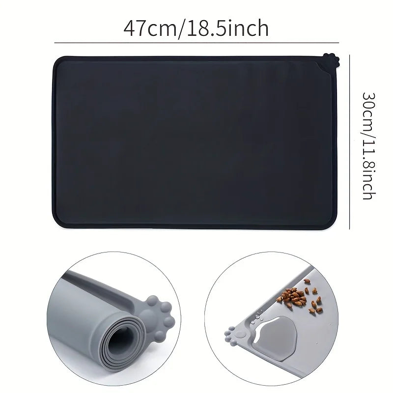 Silicone Pet Feeding Mat 48 x 30 cm (18.9 x 11.8 in) - Non-Slip Waterproof Bowl Placemat for Dogs & Cats, Easy-Clean Feeding Pad