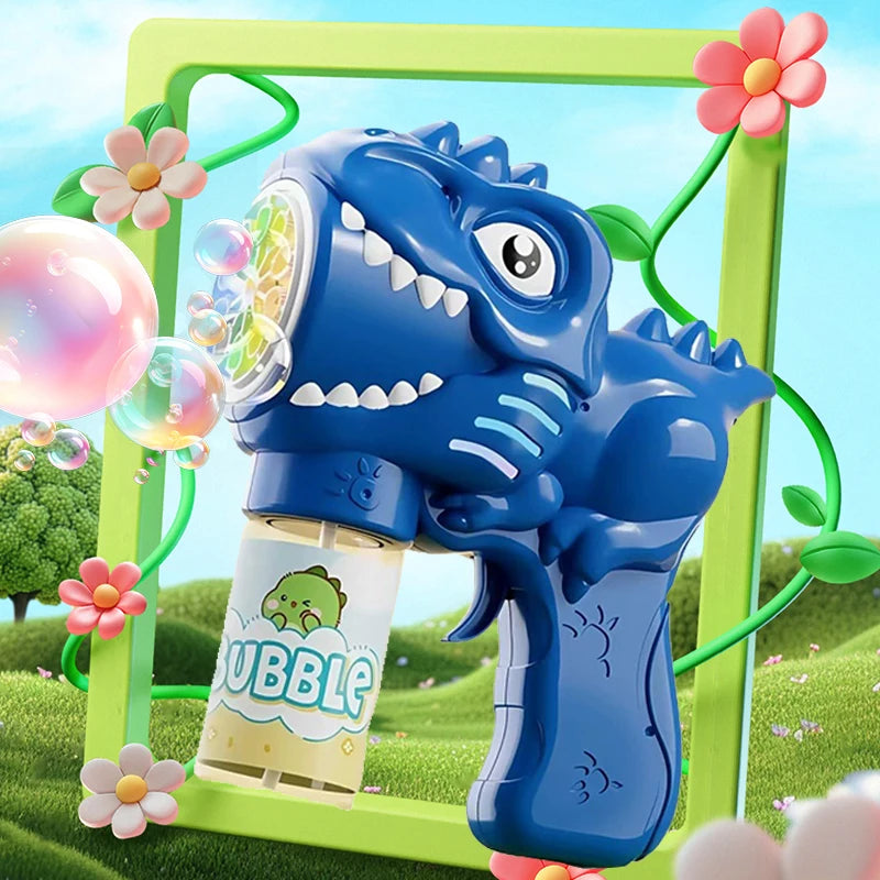 6-Hole Dinosaur Bubble Machine with Lights — Automatic Electric Bubble Gun & Soap Blower for Kids