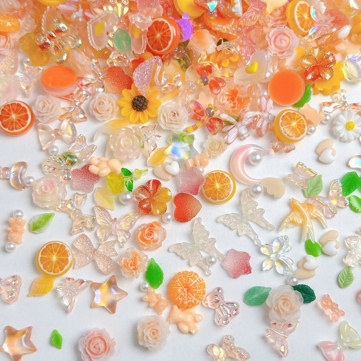 60PCS Resin Nail Charms Mix — Hearts, Dragonflies, Stars, Butterflies & Flowers for Nail Art