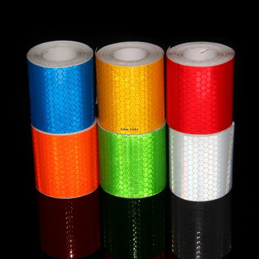 5cm x 3m (2 in x 9.8 ft) Reflective Self-Adhesive PVC Tape — Waterproof High-Visibility Warning Strip for Car, Bicycle & Motorcycle Helmet