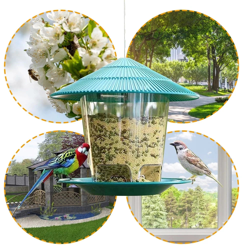 Large Hanging Bird Feeder 2.6 lb (1.2 kg) Hexagonal Peanut & Seed Dispenser with Perches, Outdoor Garden Feeder