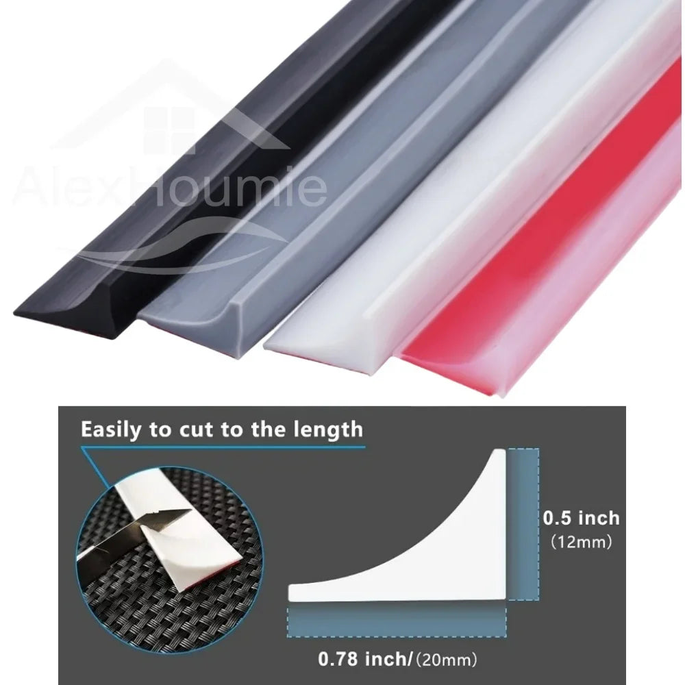 Self-Adhesive Silicone Water Stopper Strip 12 x 20 mm (0.47 x 0.79 in) for Shower, Washing Machine & Door Threshold