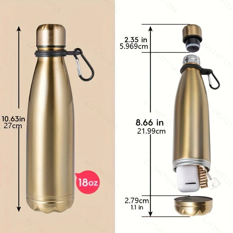 Stainless Steel Hidden Compartment Water Bottle - Diversion Safe for Keys, Cash & Valuables