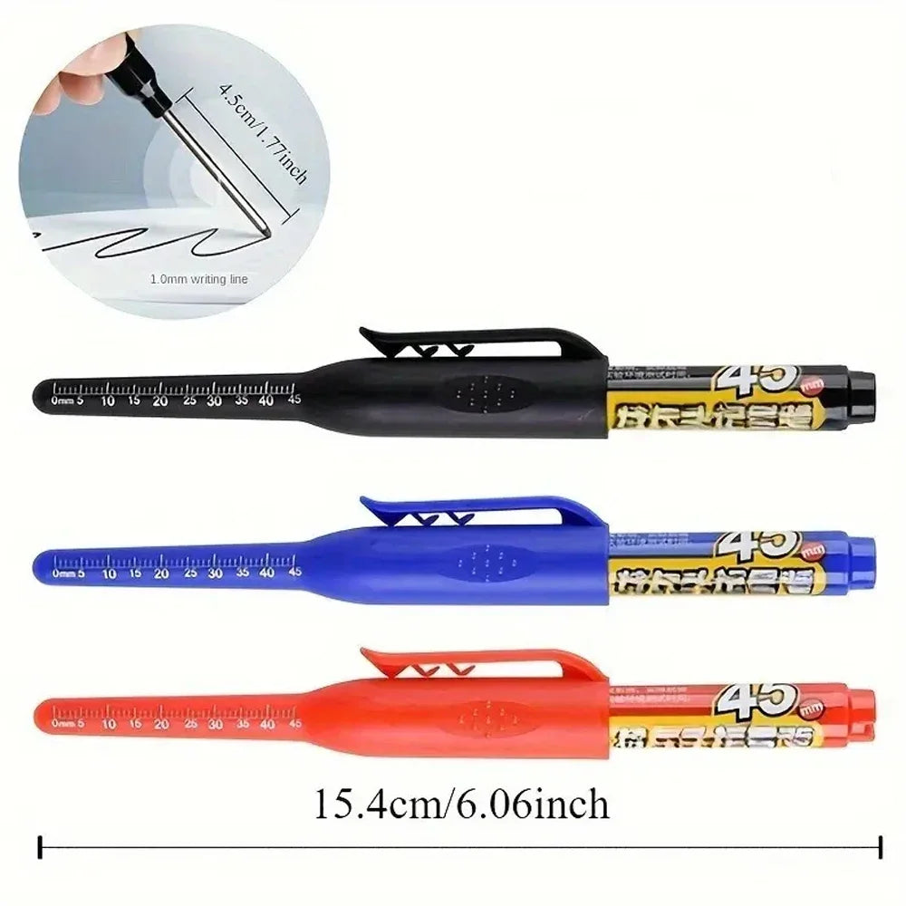 Waterproof Carpenter & Tile Marker Pen 45mm Long Nib — Deep-Hole Woodworking Marker, Black Blue Red (1–6 Pack)
