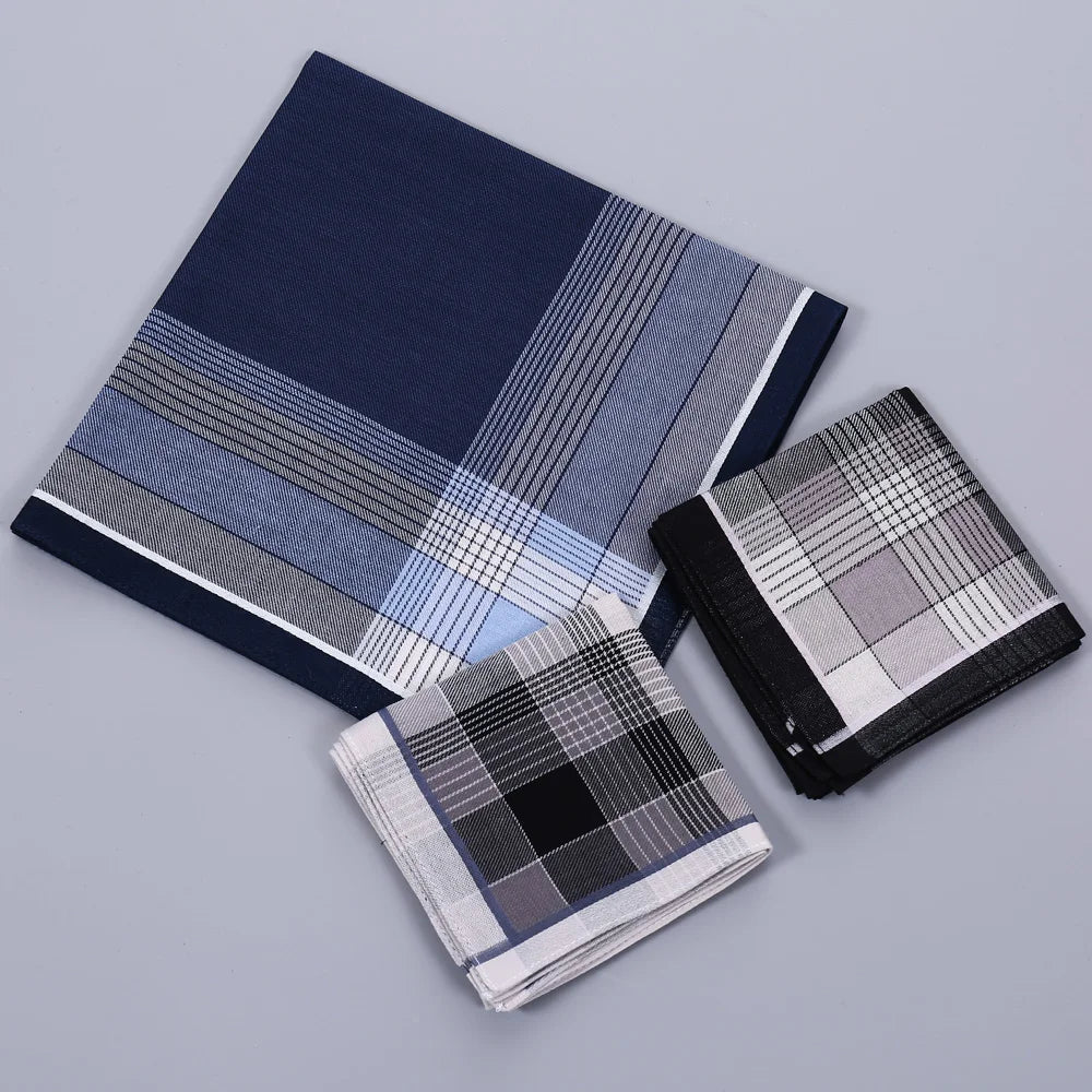 3-Pack Men's Cotton Handkerchiefs 17 x 17 in (43 x 43 cm) Soft Plaid Pocket Squares for Weddings, Sports and Everyday Use