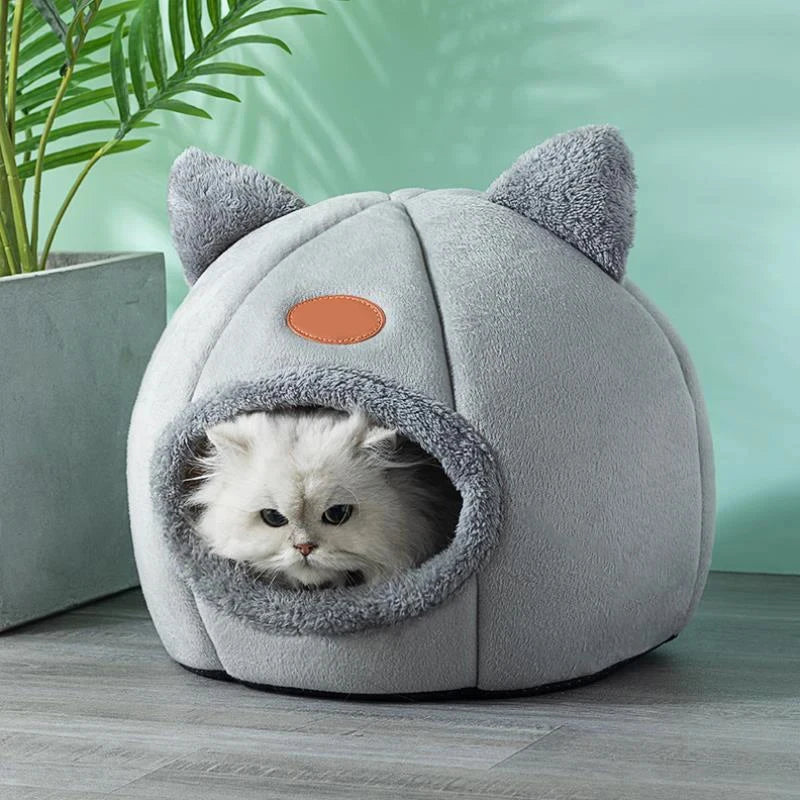 Plush Cat Cave Bed for Cats & Small Dogs – Indoor Pet House Tent with Removable Cushion, M/L/XL (33–39 cm | 13–15 in)