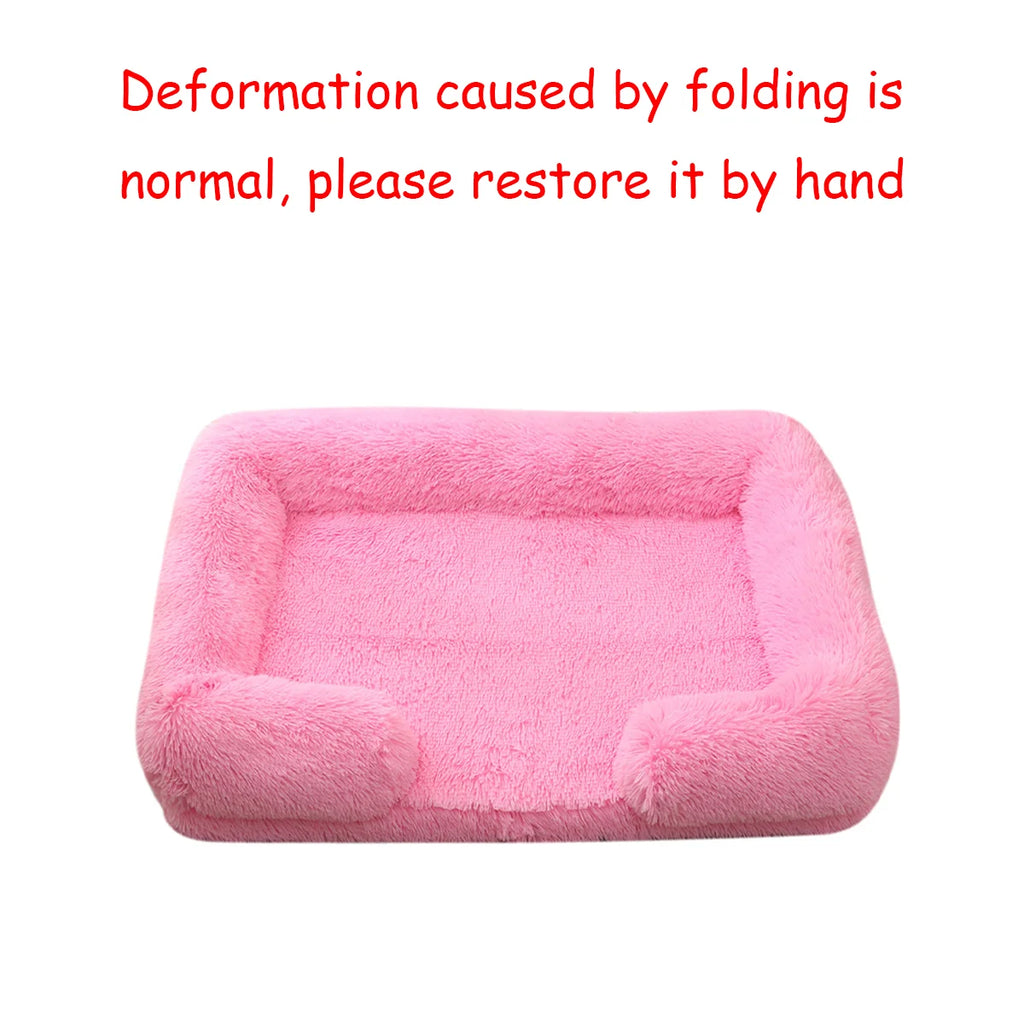 Square Plush Dog Bed with Memory Foam – Thickened Winter Pet Sofa Bed with Removable Cover (S/M/L/XL)